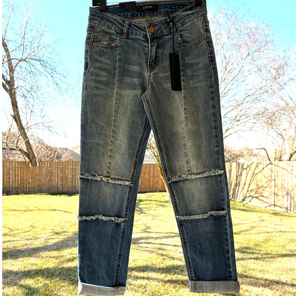 C'EST TOI Black Label Paneled Girlfriend Jeans Sz 26 NWT